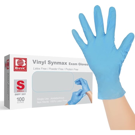 Zoro Select Disposable Gloves, Vinyl/Nitrile Blend, 4 mil, Latex-Free, Powder-Free, Blue, S, 10 Boxes of 100 SYNMAXSB